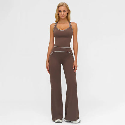 MFVIM Women'S Sporty Tracksuit Set - Casual Two-Piece Athletic Wear, 78% Nylon 22% Spandex, Ideal for Gym & Daily Activities, H-Shaped Back Design, Bell-Bottom Pants