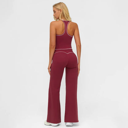MFVIM Women'S Sporty Tracksuit Set - Casual Two-Piece Athletic Wear, 78% Nylon 22% Spandex, Ideal for Gym & Daily Activities, H-Shaped Back Design, Bell-Bottom Pants