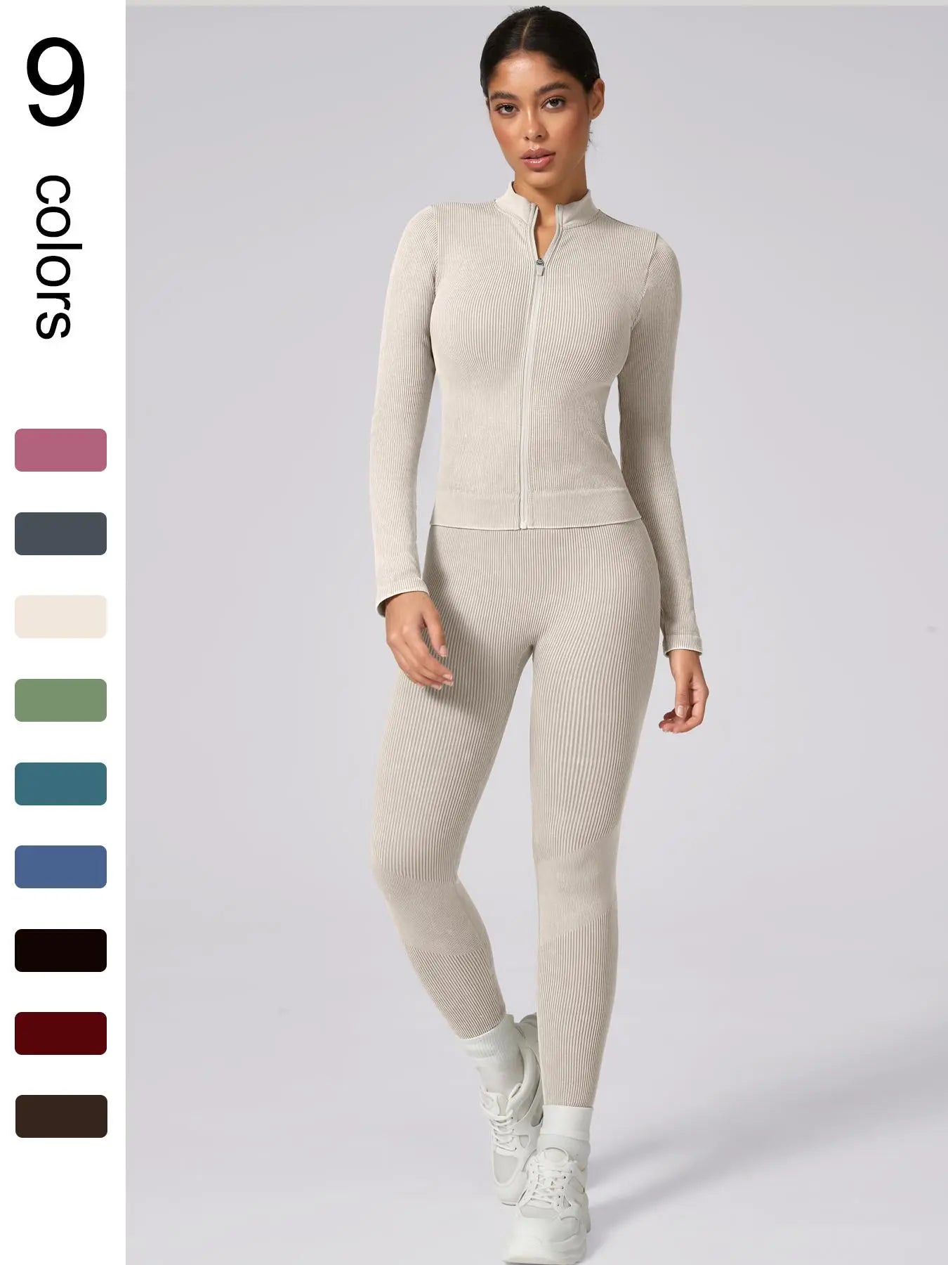 Women'S Plain Tracksuit Set, Sweatsuit Set, Sports Zip up Crop Jacket & High Waist Leggings, Ladies Spring & Fall Clothes, Gym Wear, Yoga Suit Outdoor, Sportswear Set, Athleisure Wear