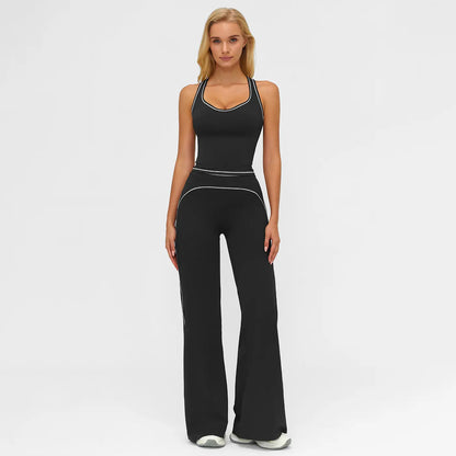 MFVIM Women'S Sporty Tracksuit Set - Casual Two-Piece Athletic Wear, 78% Nylon 22% Spandex, Ideal for Gym & Daily Activities, H-Shaped Back Design, Bell-Bottom Pants