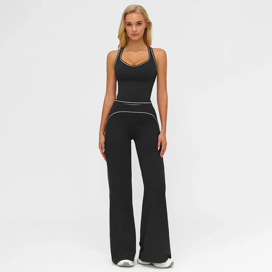 MFVIM Women'S Sporty Tracksuit Set - Casual Two-Piece Athletic Wear, 78% Nylon 22% Spandex, Ideal for Gym & Daily Activities, H-Shaped Back Design, Bell-Bottom Pants