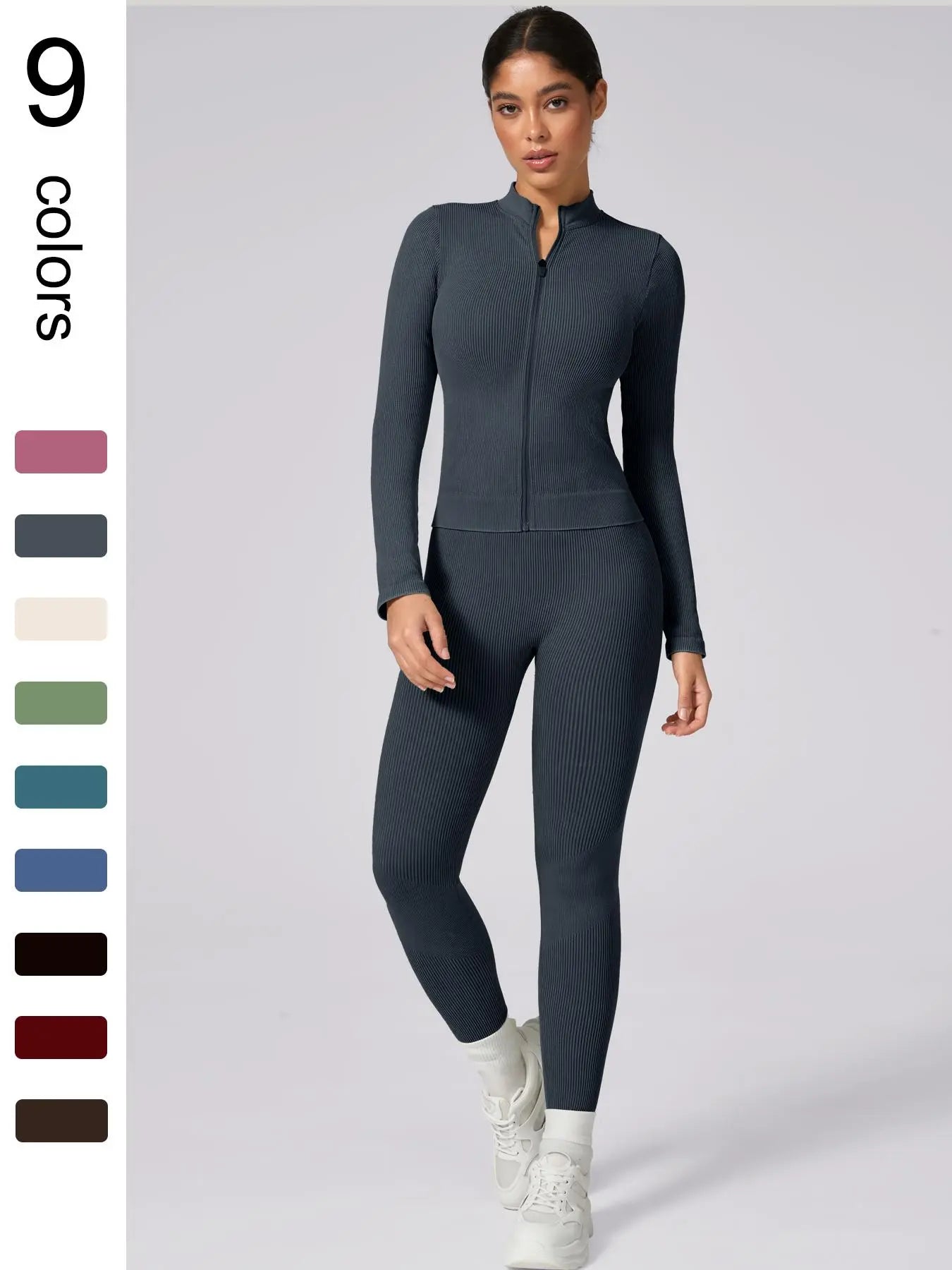Women'S Plain Tracksuit Set, Sweatsuit Set, Sports Zip up Crop Jacket & High Waist Leggings, Ladies Spring & Fall Clothes, Gym Wear, Yoga Suit Outdoor, Sportswear Set, Athleisure Wear