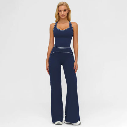MFVIM Women'S Sporty Tracksuit Set - Casual Two-Piece Athletic Wear, 78% Nylon 22% Spandex, Ideal for Gym & Daily Activities, H-Shaped Back Design, Bell-Bottom Pants
