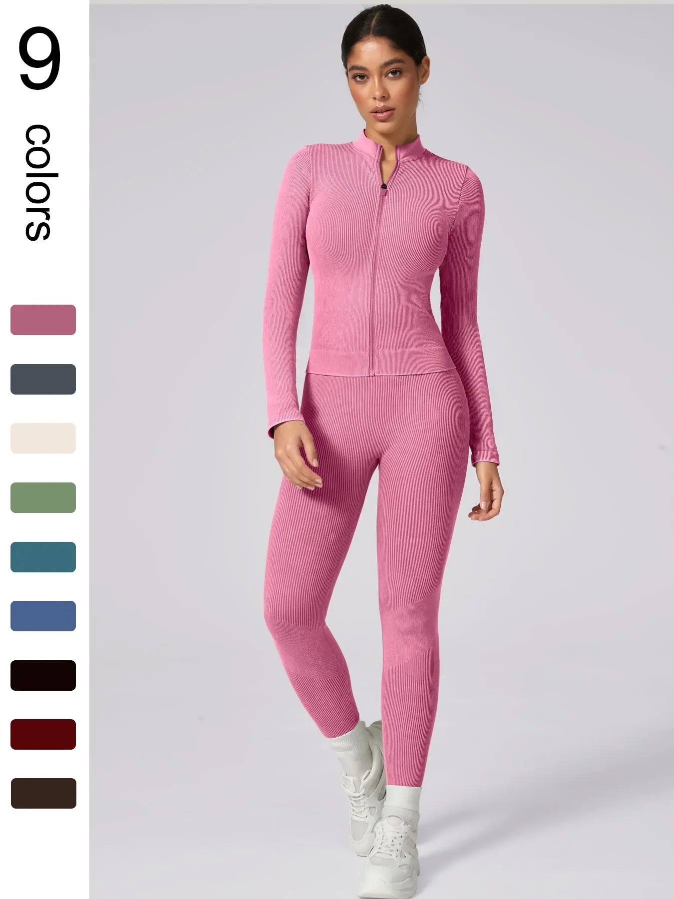 Women'S Plain Tracksuit Set, Sweatsuit Set, Sports Zip up Crop Jacket & High Waist Leggings, Ladies Spring & Fall Clothes, Gym Wear, Yoga Suit Outdoor, Sportswear Set, Athleisure Wear