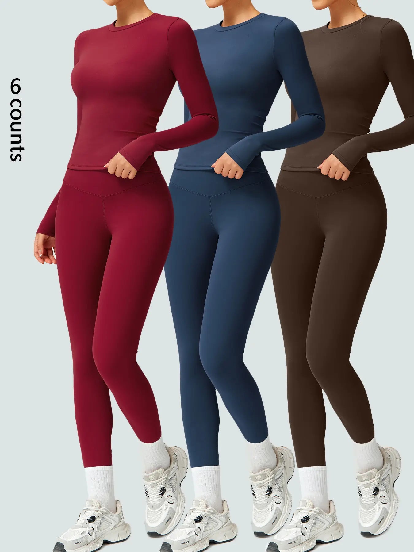 Two-Piece Set Women'S Patchwork High Elastic Soft round Neck Flat Shoulder Long Sleeve Slim Fit Beautiful Hip Tight Pants Yoga Clothes Suit Workout Running Clothes Four Seasons Outdoor Running Cycling Hiking Walking Shopping Fashion Suit Gym