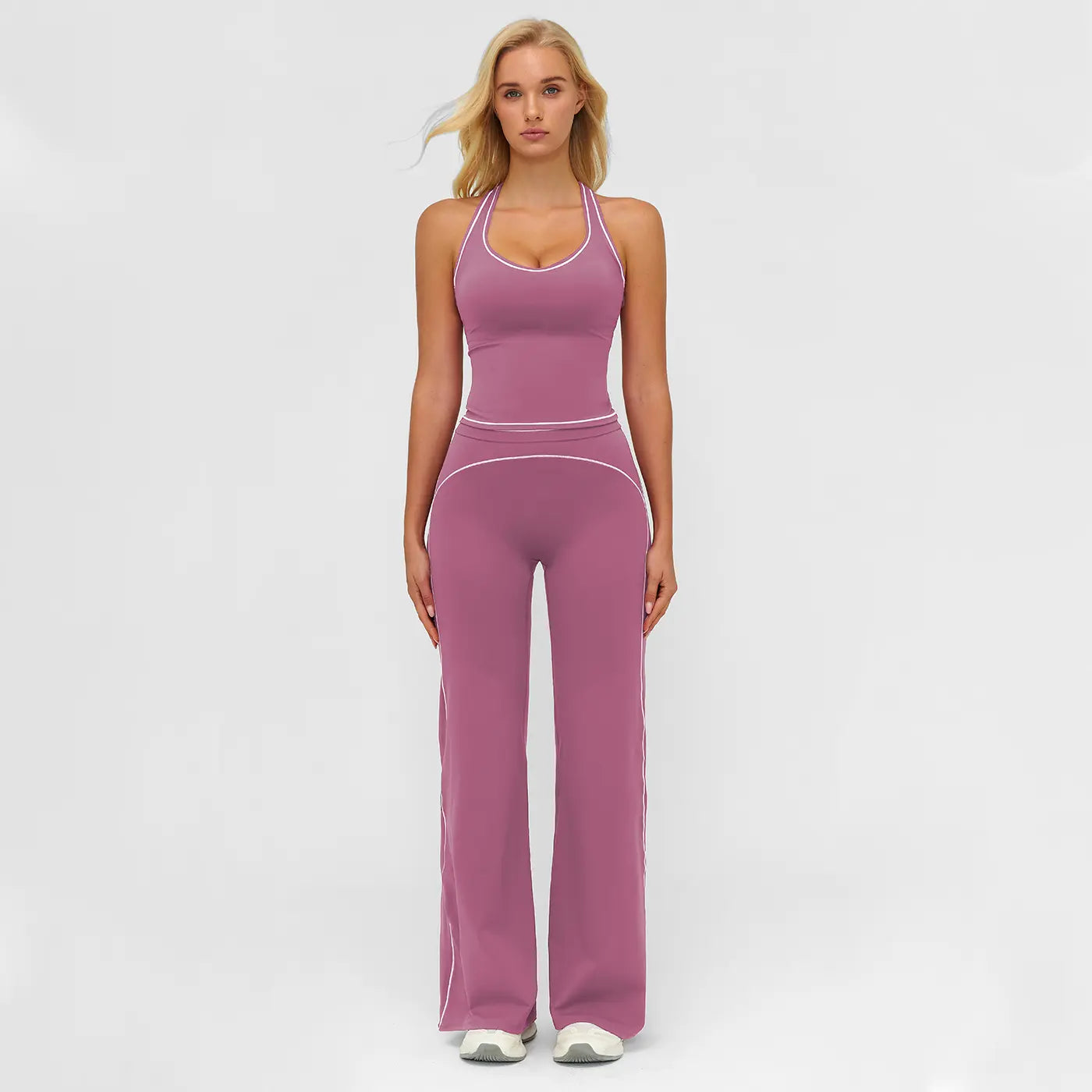 MFVIM Women'S Sporty Tracksuit Set - Casual Two-Piece Athletic Wear, 78% Nylon 22% Spandex, Ideal for Gym & Daily Activities, H-Shaped Back Design, Bell-Bottom Pants