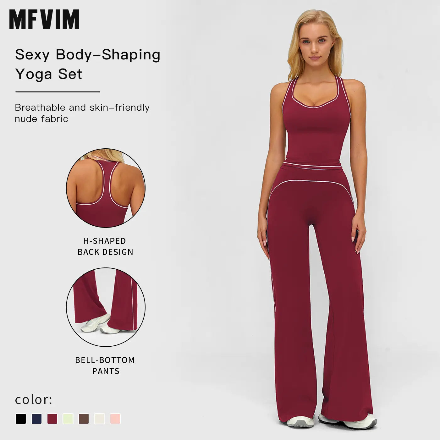 MFVIM Women'S Sporty Tracksuit Set - Casual Two-Piece Athletic Wear, 78% Nylon 22% Spandex, Ideal for Gym & Daily Activities, H-Shaped Back Design, Bell-Bottom Pants