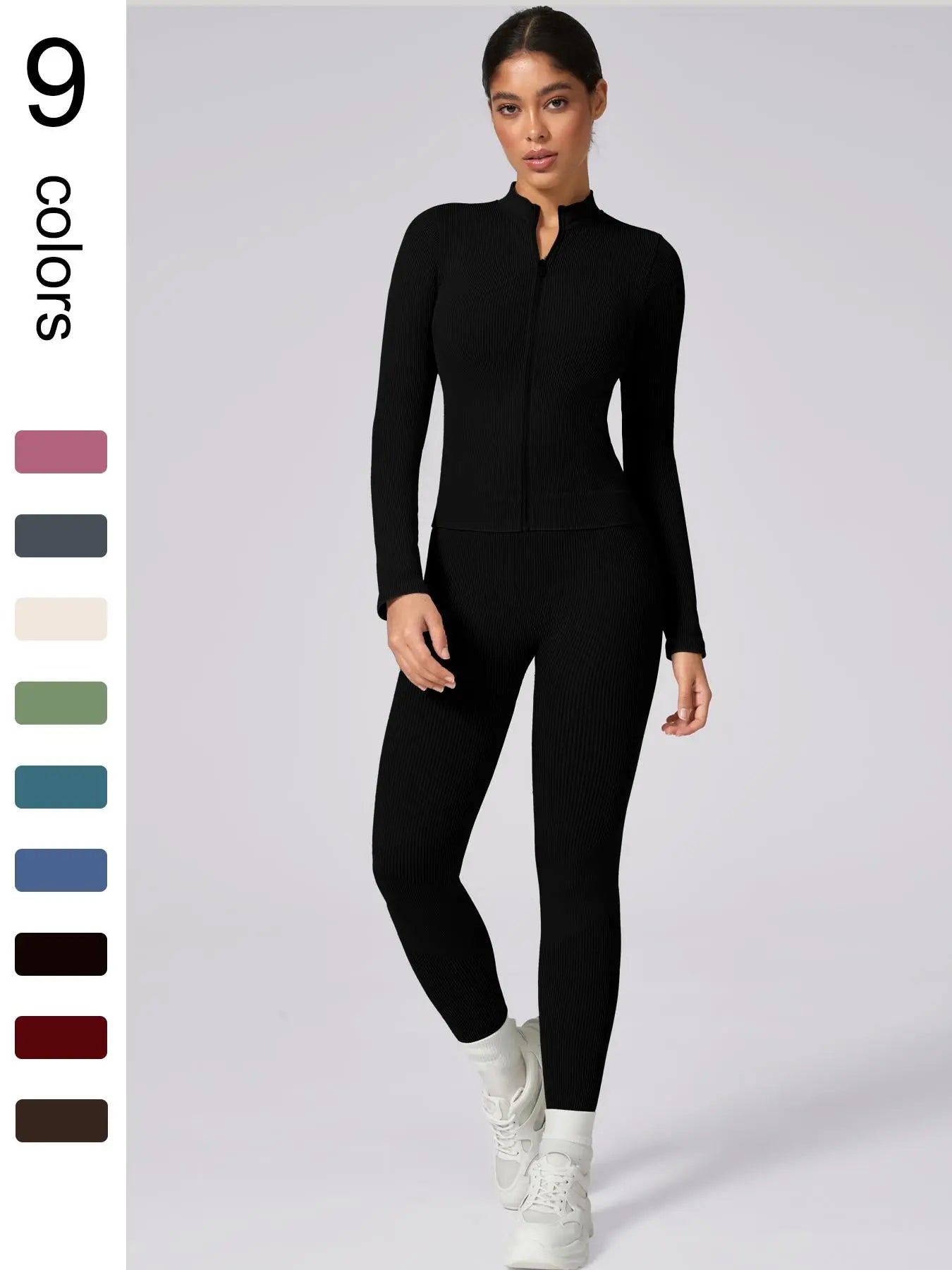 Women'S Plain Tracksuit Set, Sweatsuit Set, Sports Zip up Crop Jacket & High Waist Leggings, Ladies Spring & Fall Clothes, Gym Wear, Yoga Suit Outdoor, Sportswear Set, Athleisure Wear