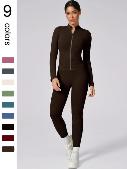 Women'S Plain Tracksuit Set, Sweatsuit Set, Sports Zip up Crop Jacket & High Waist Leggings, Ladies Spring & Fall Clothes, Gym Wear, Yoga Suit Outdoor, Sportswear Set, Athleisure Wear