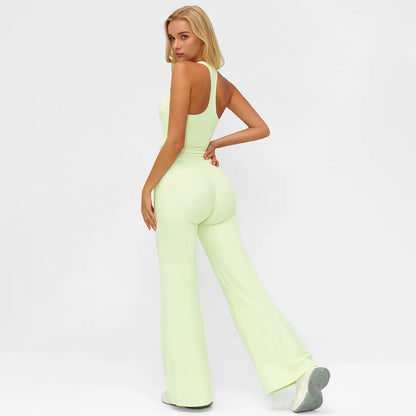 MFVIM Women'S Sporty Tracksuit Set - Casual Two-Piece Athletic Wear, 78% Nylon 22% Spandex, Ideal for Gym & Daily Activities, H-Shaped Back Design, Bell-Bottom Pants