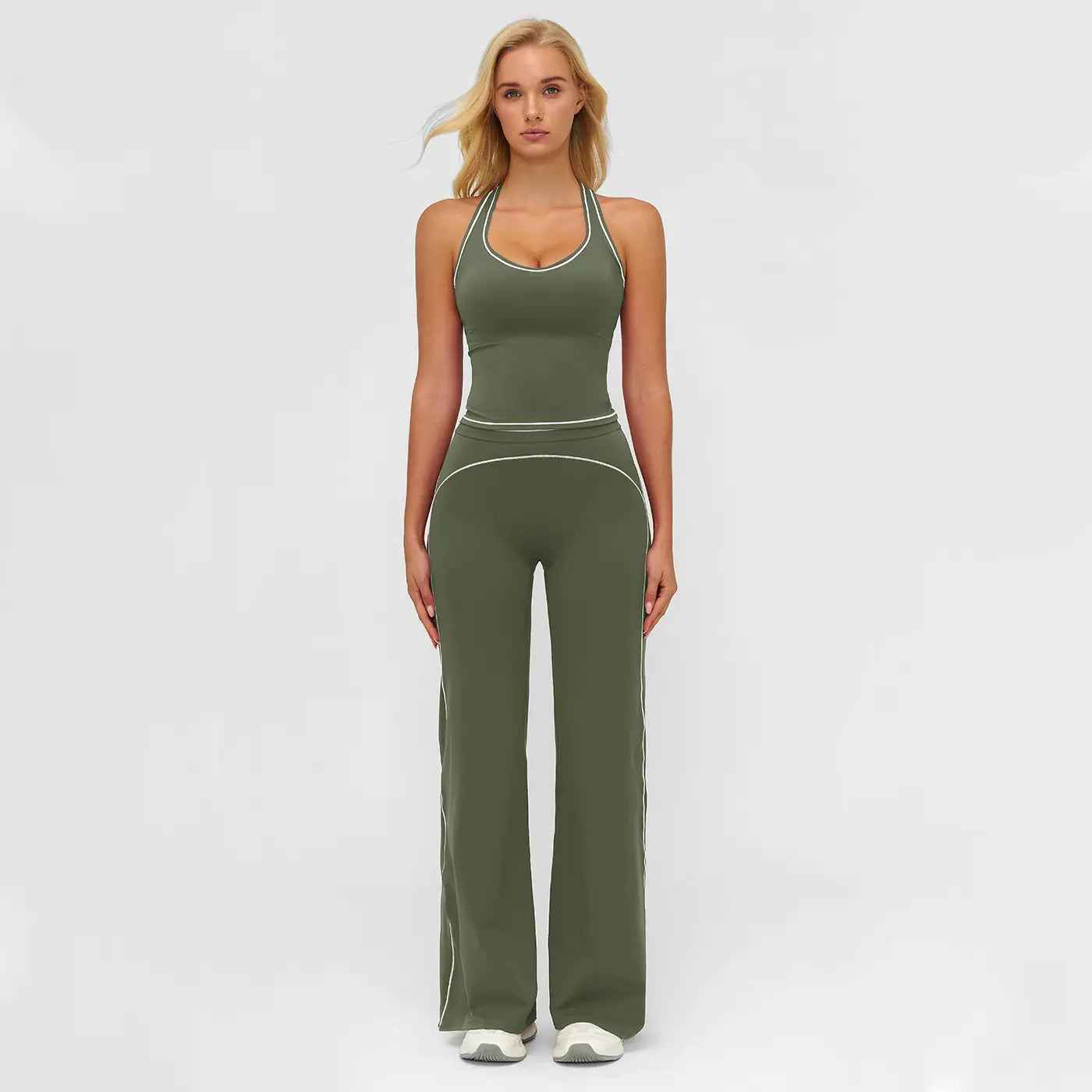 MFVIM Women'S Sporty Tracksuit Set - Casual Two-Piece Athletic Wear, 78% Nylon 22% Spandex, Ideal for Gym & Daily Activities, H-Shaped Back Design, Bell-Bottom Pants
