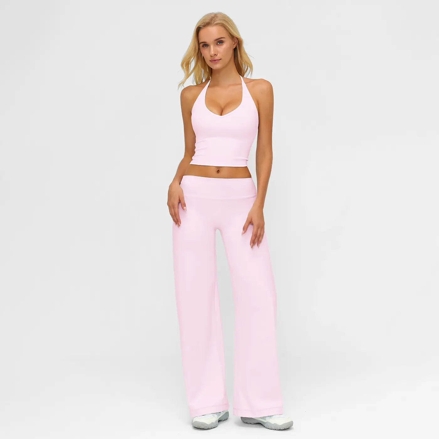 MFVIM Sporty Two-Piece Set Women’S Plain Crop Cami Top & Flare Leg Pants Sports Set, Sporty Casual Comfy Breathable Two-Piece Outfits for Yoga, Gym, Workout, Running, Gym Workout Clothes