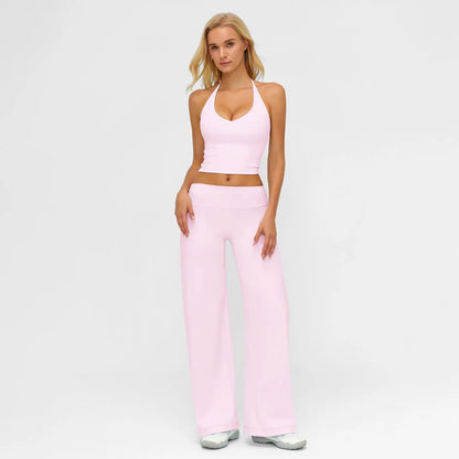 MFVIM Sporty Two-Piece Set Women’S Plain Crop Cami Top & Flare Leg Pants Sports Set, Sporty Casual Comfy Breathable Two-Piece Outfits for Yoga, Gym, Workout, Running, Gym Workout Clothes