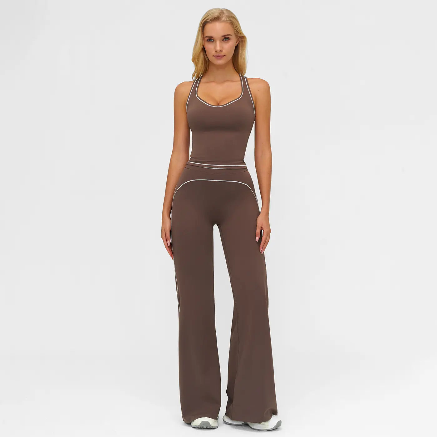 MFVIM Women'S Sporty Tracksuit Set - Casual Two-Piece Athletic Wear, 78% Nylon 22% Spandex, Ideal for Gym & Daily Activities, H-Shaped Back Design, Bell-Bottom Pants