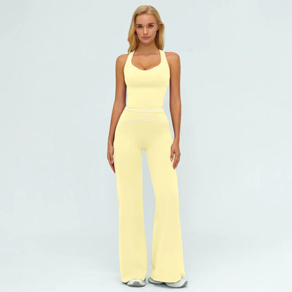 MFVIM Women'S Sporty Tracksuit Set - Casual Two-Piece Athletic Wear, 78% Nylon 22% Spandex, Ideal for Gym & Daily Activities, H-Shaped Back Design, Bell-Bottom Pants