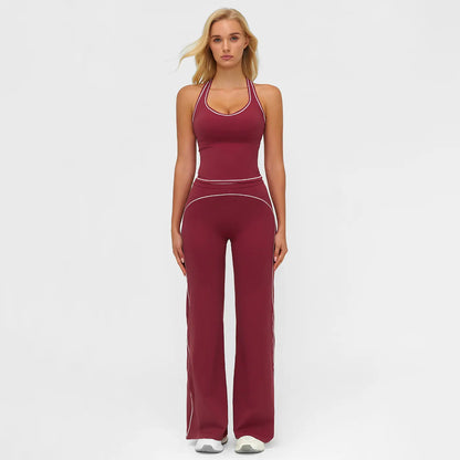 MFVIM Women'S Sporty Tracksuit Set - Casual Two-Piece Athletic Wear, 78% Nylon 22% Spandex, Ideal for Gym & Daily Activities, H-Shaped Back Design, Bell-Bottom Pants