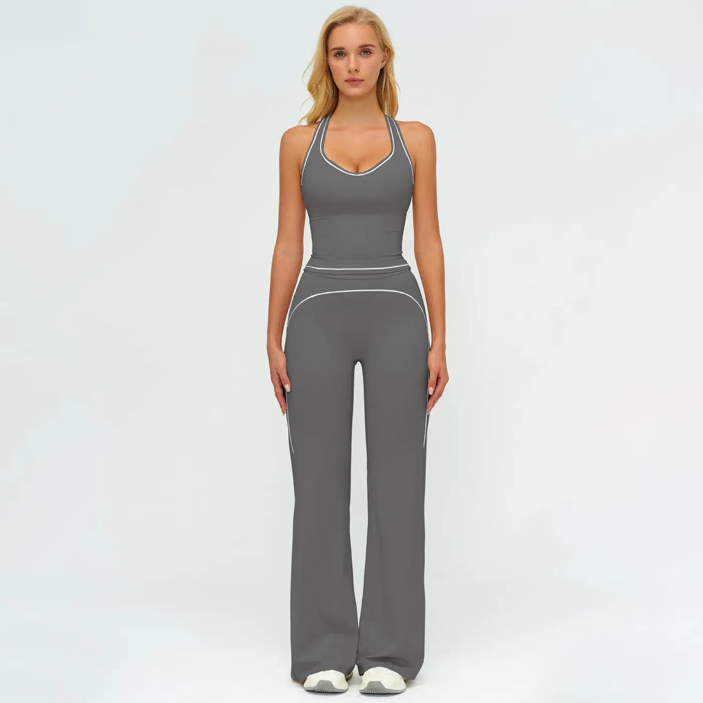 MFVIM Women'S Sporty Tracksuit Set - Casual Two-Piece Athletic Wear, 78% Nylon 22% Spandex, Ideal for Gym & Daily Activities, H-Shaped Back Design, Bell-Bottom Pants