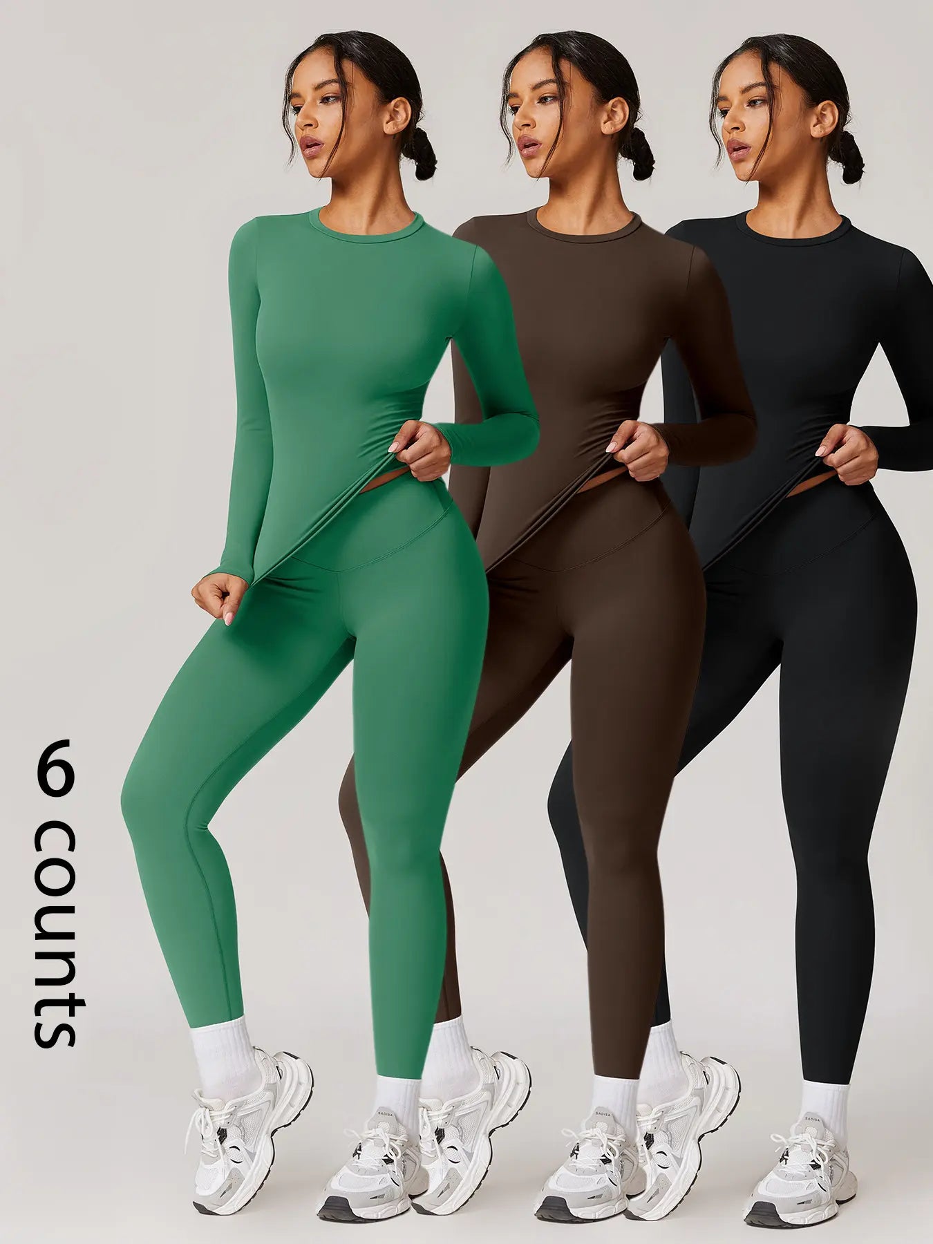 Two-Piece Set Women'S Patchwork High Elastic Soft round Neck Flat Shoulder Long Sleeve Slim Fit Beautiful Hip Tight Pants Yoga Clothes Suit Workout Running Clothes Four Seasons Outdoor Running Cycling Hiking Walking Shopping Fashion Suit Gym
