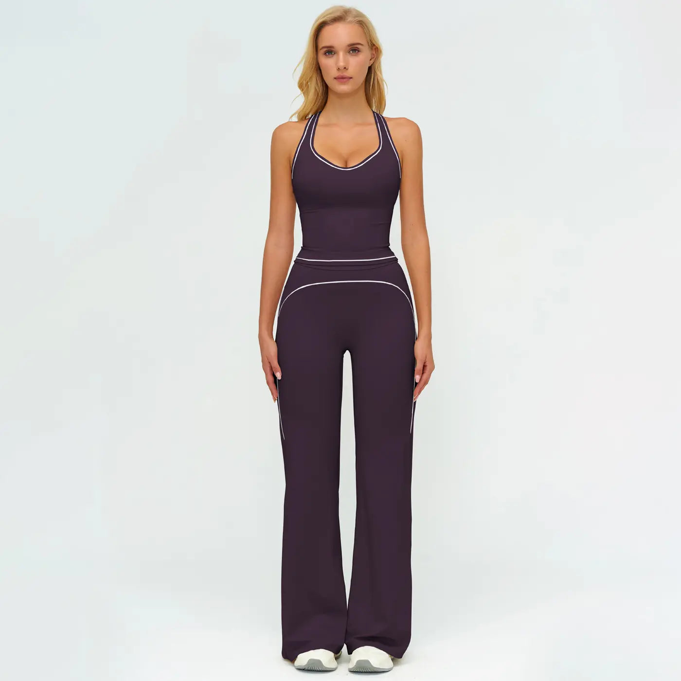 MFVIM Women'S Sporty Tracksuit Set - Casual Two-Piece Athletic Wear, 78% Nylon 22% Spandex, Ideal for Gym & Daily Activities, H-Shaped Back Design, Bell-Bottom Pants