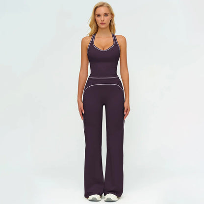 MFVIM Women'S Sporty Tracksuit Set - Casual Two-Piece Athletic Wear, 78% Nylon 22% Spandex, Ideal for Gym & Daily Activities, H-Shaped Back Design, Bell-Bottom Pants
