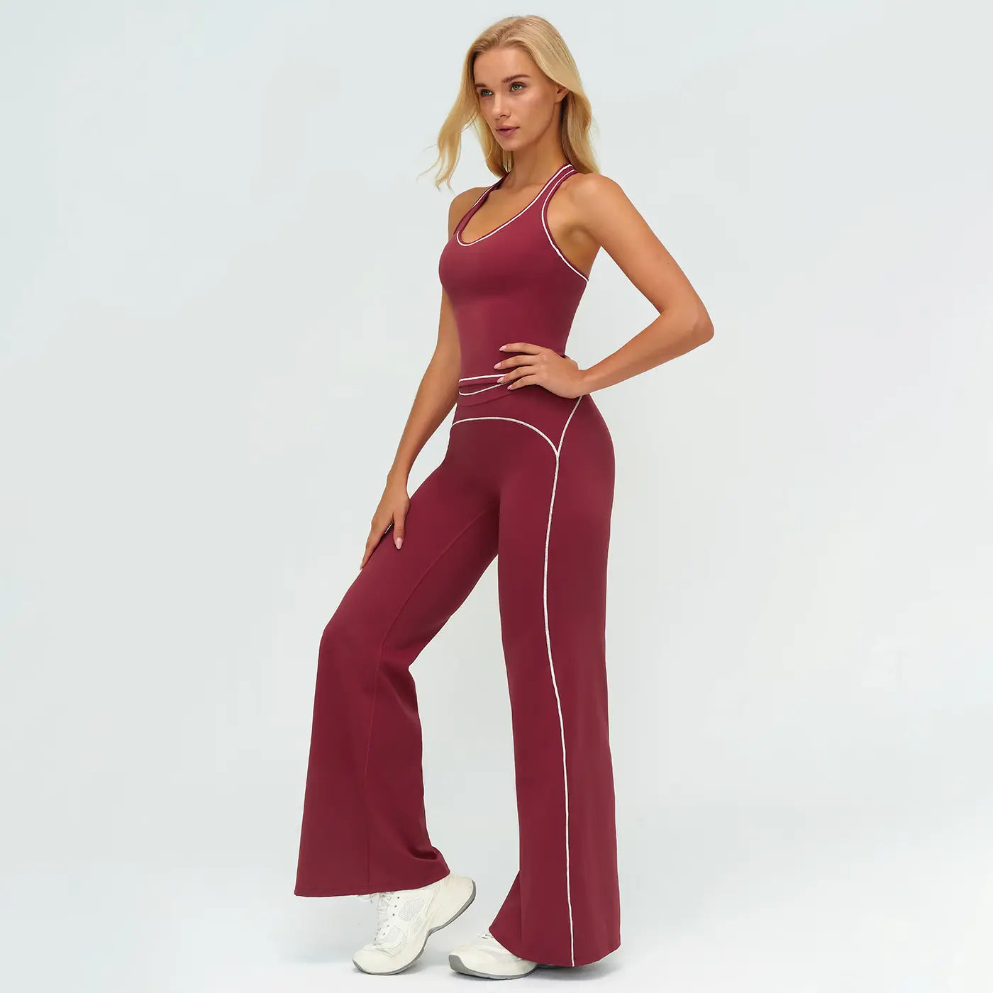 MFVIM Women'S Sporty Tracksuit Set - Casual Two-Piece Athletic Wear, 78% Nylon 22% Spandex, Ideal for Gym & Daily Activities, H-Shaped Back Design, Bell-Bottom Pants