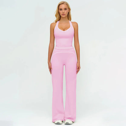MFVIM Women'S Sporty Tracksuit Set - Casual Two-Piece Athletic Wear, 78% Nylon 22% Spandex, Ideal for Gym & Daily Activities, H-Shaped Back Design, Bell-Bottom Pants