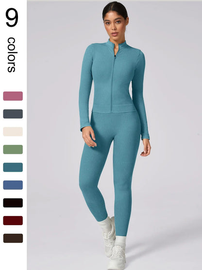 Women'S Plain Tracksuit Set, Sweatsuit Set, Sports Zip up Crop Jacket & High Waist Leggings, Ladies Spring & Fall Clothes, Gym Wear, Yoga Suit Outdoor, Sportswear Set, Athleisure Wear