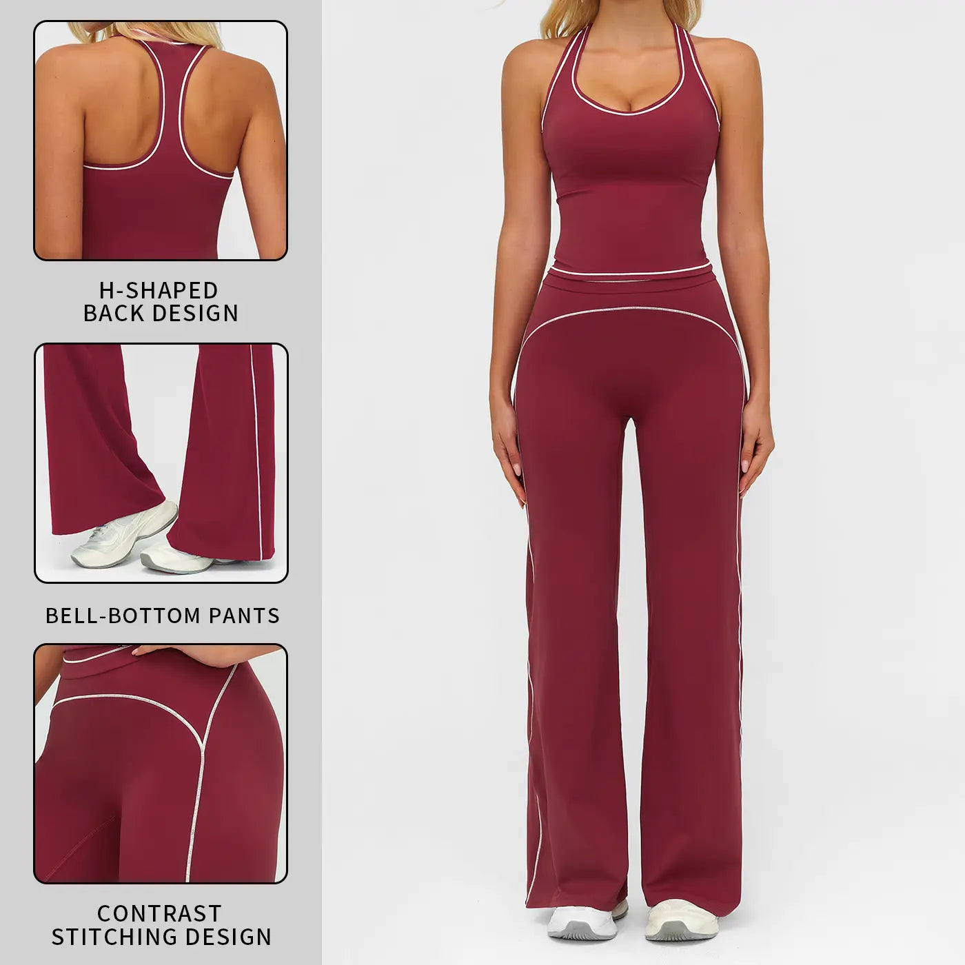 MFVIM Women'S Sporty Tracksuit Set - Casual Two-Piece Athletic Wear, 78% Nylon 22% Spandex, Ideal for Gym & Daily Activities, H-Shaped Back Design, Bell-Bottom Pants