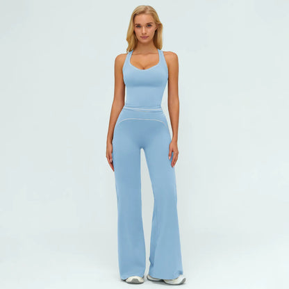 MFVIM Women'S Sporty Tracksuit Set - Casual Two-Piece Athletic Wear, 78% Nylon 22% Spandex, Ideal for Gym & Daily Activities, H-Shaped Back Design, Bell-Bottom Pants