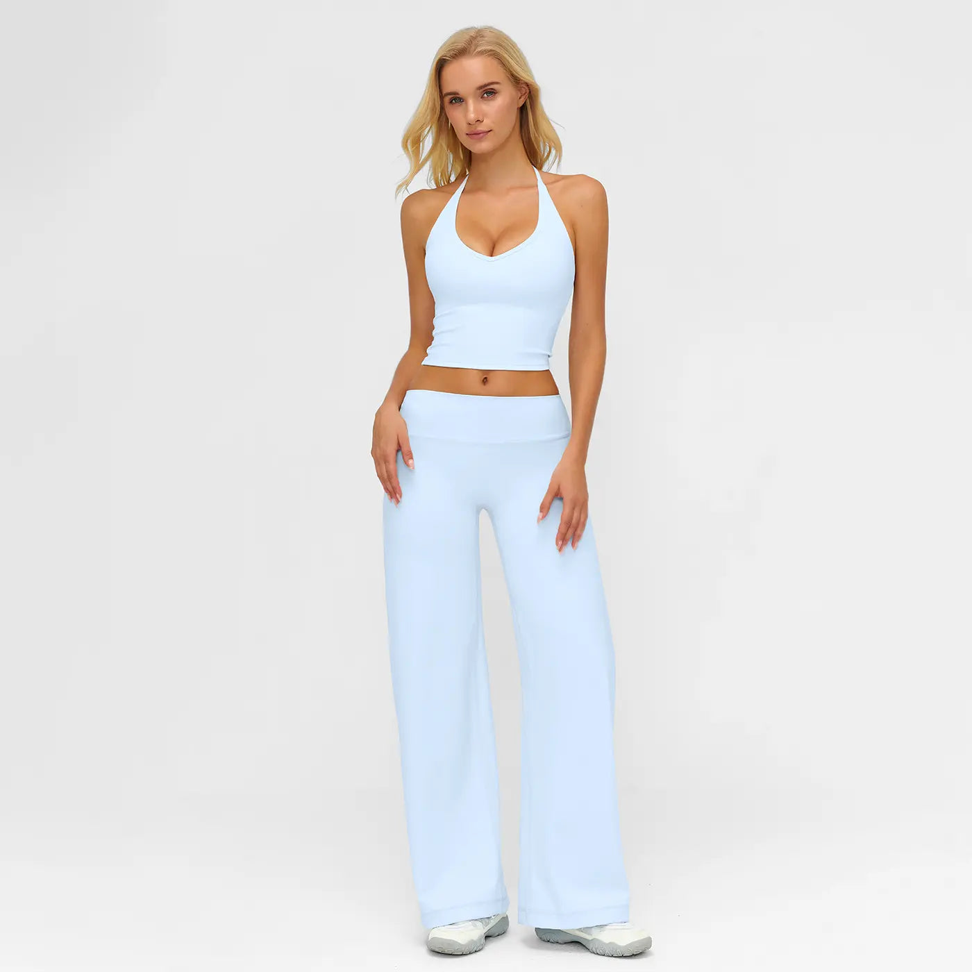 MFVIM Sporty Two-Piece Set Women’S Plain Crop Cami Top & Flare Leg Pants Sports Set, Sporty Casual Comfy Breathable Two-Piece Outfits for Yoga, Gym, Workout, Running, Gym Workout Clothes