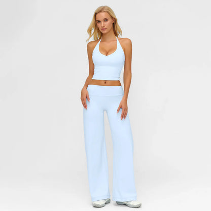 MFVIM Sporty Two-Piece Set Women’S Plain Crop Cami Top & Flare Leg Pants Sports Set, Sporty Casual Comfy Breathable Two-Piece Outfits for Yoga, Gym, Workout, Running, Gym Workout Clothes