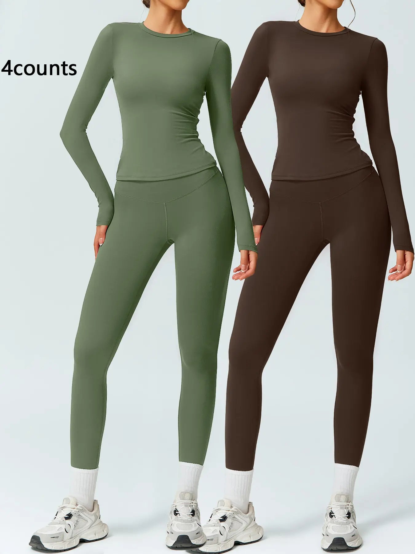 Two-Piece Set Women'S Patchwork High Elastic Soft round Neck Flat Shoulder Long Sleeve Slim Fit Beautiful Hip Tight Pants Yoga Clothes Suit Workout Running Clothes Four Seasons Outdoor Running Cycling Hiking Walking Shopping Fashion Suit Gym